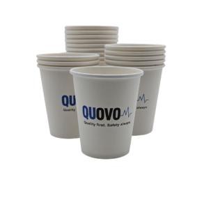 QUOVO branded disposable paper cups