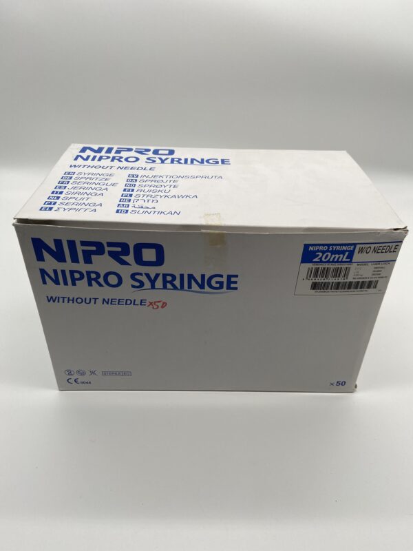Nipro 20ml syringe without needle with Luer lock, Made in Indonesia and single use