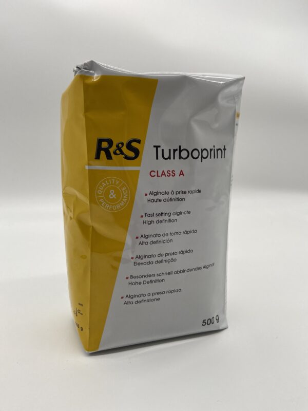 R&S Turboprint Class A with Fast setting alginate, High definition, Mint aroma, 500g bag used in dental impression procedure