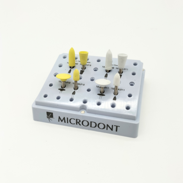 Microdont fast polishing composite bur kit with 8 burs in plastic case