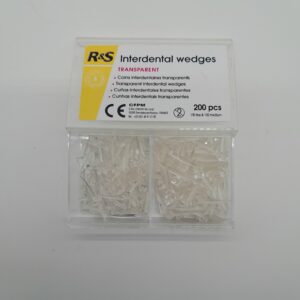R&S Interdental Wedges - Transparent comes as Box has 2 compartments, Size: 100 pcs of Fine + 100 pcs of Medium. Used in restorative dental.