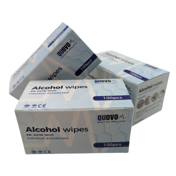QUOVO branded alcohol wipes